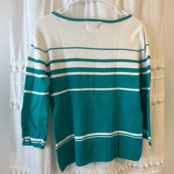 Sag harbor turquoise and white striped 3/4 sleeve blouse size S - Picture 6 of 6